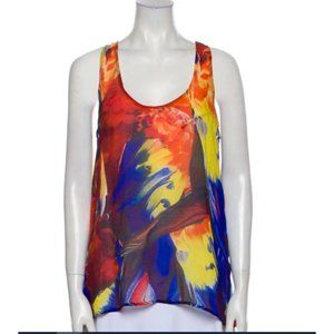 Camilla Red, Blue & Yellow Tie Dye Silk Tank Top, Size Small
